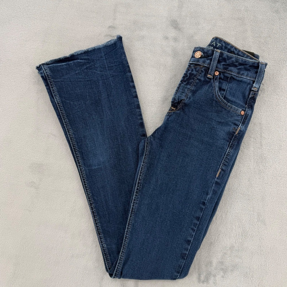 Ariat Denim High Rise Flare Jeans Womens 24L Dark Wash Premium Italian Denim